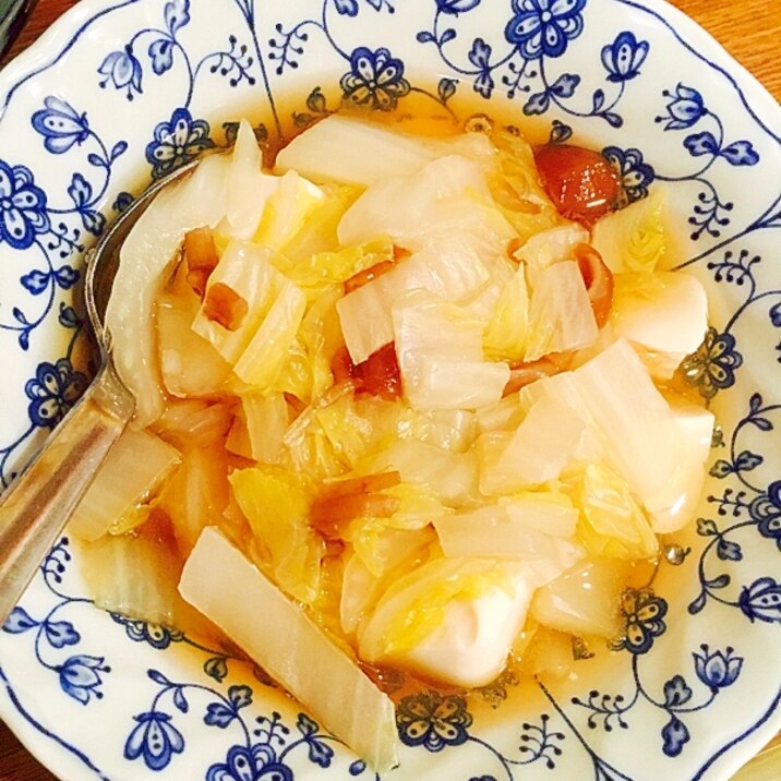 火を使わない☆湯豆腐のなめこと白菜のあんかけ